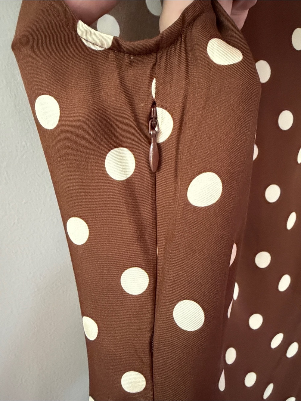 Doen Melina Dress Georgine Dot Small Brown Ivory Polka Dot Silk Retro Cottage - Picture 7 of 14